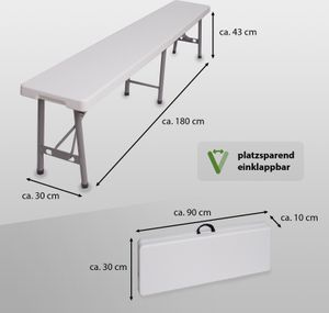 Bierzeltbank Klappbank Partybank für 4 Personen Kunstoff  weiß 180 cm klappbar