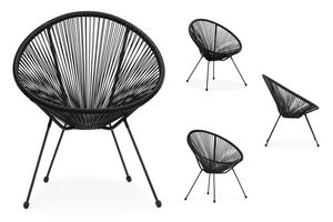 Konsimo Tri záhradné stoličky "GROSTI", čierna, syntetický ratan/oceľ s práškovým náterom, škandinávsky, 69x80x68 cm