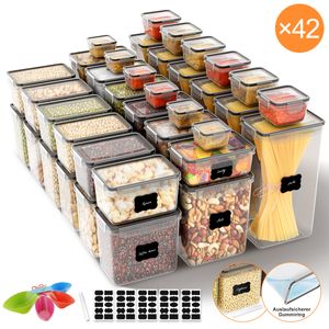 Mulisoft Vorratsdosen mit Deckel 42er Set, Vorratsdosen mit Deckel Luftdicht Aufbewahrungsbox Küche mit Etiketten und Löffel Vorratsdosen für Mehl Nudel Aufbewahrung Cornflakes Aufbewahrungsbox
