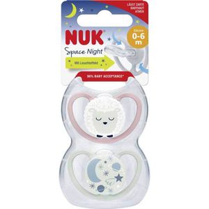 Nuk, Silikon Space Night, Smoczek. Gr.1, 2 sztuki (PRODUKT Z NIEMIEC)