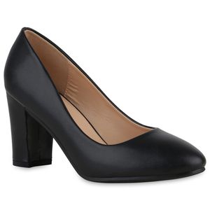 VAN HILL Damen Klassische Pumps Blockabsatz Schuhe 840354, Farbe: Schwarz, Größe: 38