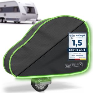 Tarpofix® Deichselabdeckung für Wohnwagen & Anhänger - Deichselhaube Deichselschutz groß - Schwarz mit reflektierendem Rand