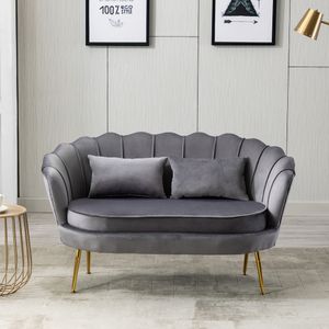 Sweiko Samt-Loveseat-Sofa, Modern Doppelcouch, 2-Sitzer-Sofa, Gepolsterter Wannenstuhl mit goldenen Metallbeinen, für Wohnzimmer Schlafzimmer (Grau)