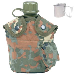 MIL-TEC Feldflasche 900ml Trinkflasche mit Becher / Hülle flecktarn Army Flasche