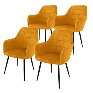 ML-Design 4er Set Esszimmerstuhl mit Rückenlehne, Senfgelb, aus Samt
