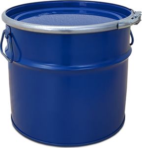 plasteo Stahlfass 20 Liter Hobbock Deckelfass Blechfass Spannring mit Außenhebelverschluss geeignet für Zyklonabsaugung lebensmittelecht