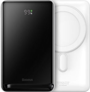 Baseus Magnetic Bracket Powerbank mit kabellosem Laden MagSafe 10000mAh 20W Overseas Edition weiß (PPCX000202) + USB Typ C Kabel Baseus Xiaobai Series 60W 0,5m