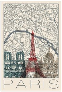 ARTland Wandbild Alu für Innen & Outdoor Retro Karte Paris Frankreich und Skyline Größe: 20x30 cm