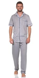 Herren Pyjama Set Hemd & Hose Schlaf-Anzug Nachthemd, Grau/2XL/54