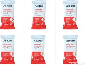 Asepso Antibacterial Hand Cleansing Wipes 6 x 15 Wipes - Kills 99.9 % of Germs Gentle Formula Alcohol Free