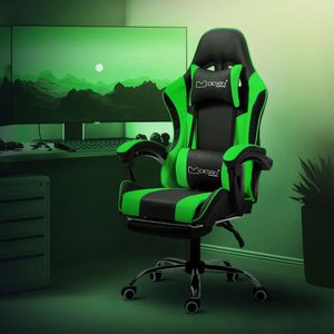 Herní židle ML-Design s područkami, černá/zelená, zPolyuretankůže, ergonomická