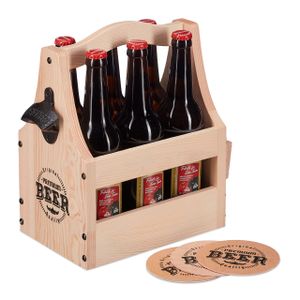 relaxdays Bierträger aus Holz mit Flaschenöffner