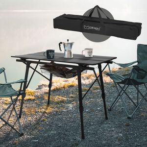 ML-Design skladací kempingový stôl, 90x51,5 cm, čierny, z hliníka