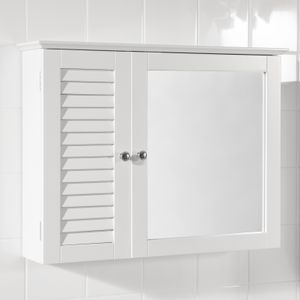 SoBuy BZR55-W Zrcadlová skříňka s lamelovými dvířky Nástěnná skříňka se zrcadlovými dvířky Koupelnová skříňka Koupelnové zrcadlo bílé WHT cca: 65x49x15cm
