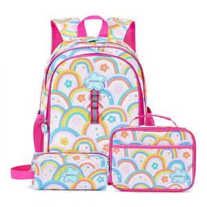 Rucksack Schule Schulranzen für Mädchen 3 in 1 Schulbücherrucksack Set mit Lunchtasche Bleistifttasche