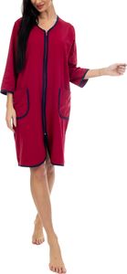 Aquarti Damen Bademantel Morgenmantel mit Reißverschluss Hausmantel Leicht 3/4 Ärmel, Farbe: Dunkelrot, Größe: 5XL