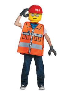 Lego Bauarbeiter-Kostüm für Kinder Karneval orange-bunt