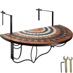 tectake balkonový stolek k zavěšení s mozaikovým vzorem skládací 75x65x62cm - terakota/bílá