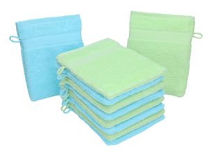 Betz 10 Stück Waschhandschuhe PALERMO 100%Baumwolle  Größe 16x21 cm Farbe grün und türkis