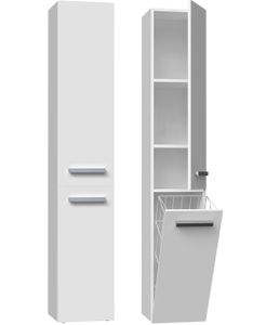 Kúpeľňová skrinka 3xEliving Bagnoli SLIM IV biela matná - voľne stojaca skrinka, kúpeľňový stĺp, polica, D: 30 cm, V: 174 cm, Š: 30 cm