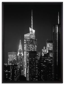 New York von oben schwarz weiß Leinwandbild 80x60 cm im Bilderahmen | Wandbild  | Schattenfugenrahmen | Kein Poster