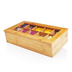 Lumaland Cuisine Teebox aus Bambus mit 8 Fächern 26 x 16 x 9 cm Nachhaltiges Material Praktische Aufbewahrungsbox für Teebeutel Dekorativ & Edel