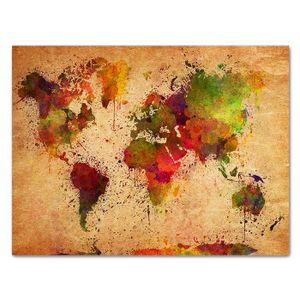 Leinwandbild Weltkarte, Querformat, Landkarte bunt, Pastell, Grunge M0313 – Groß - (80x60cm)