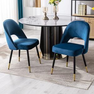 Wahson Samt Esszimmerstühle 2er Set Modern Seitenstühle Küchenstühle Polsterstuhl für Wohnzimmer/Küche, Blau