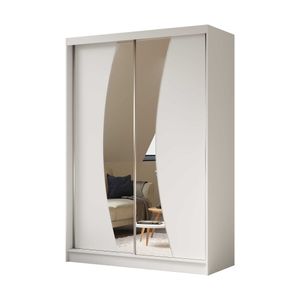 AGMAT Schwebetürenschrank Bergen, Kleiderschrank mit 2 Türen und Spiegel, Moderne Garderobe in Farbe: Weiß / Weiß, Schrank in Größe: 150 x 216 x 61 cm