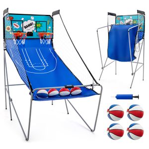 COSTWAY 8 in 1 Basketballautomat, elektrischer Baskeltballständer klappbar, Schießmaschine mit 4 Bällen, Luftpumpe & 8 Spielmodi, Arcade Basketballspiele Kinder für 2 Spieler Blau