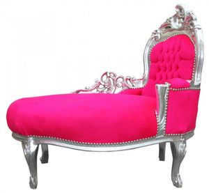 Casa Padrino Barock Kinder Chaiselongue Pink/Silber -  Barock Möbel