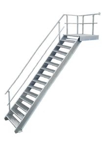 14 Stufen + Podest Stahltreppe mit Geländer links / Stufenbreite 100cm / Geschosshöhe 250-320cm