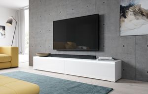 Furnix TV-Kommode Lowboard BARGO 180cm TV-Schrank ohne LED Weiß-Weiß glänzend
