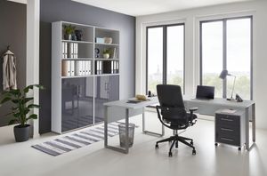 BMG Möbel Büromöbel-Set, Office Edition Set 11, grau/ anthrazit hochglanz
