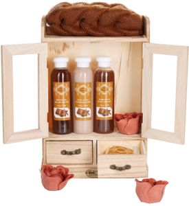 BRUBAKER Cosmetics Bade- und Pflegeset im Holzschrank - Wellness Badeset für Frauen - Damen Geschenkset mit Holz Dekoration, Schokoladen Duft