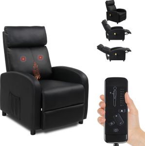 FCH Massagesessel,Fernsehsessel Ruhesessel mit Massagefunktion, Wärmefunktion, Kunstleder, Schwarz