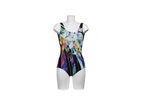 Pacific Fashion Badeanzug  Multicolor schwarz-bunt Frontprint  31330, Größe 42 D