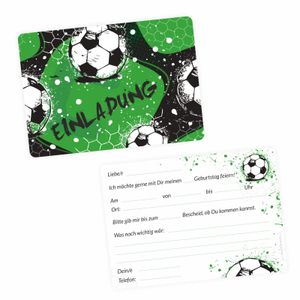 5 coole Einladungskarten Fussball grün schwarz inkl. 5 transparenten Briefumschlägen Kindergeburtstag Junge Teenager Ein