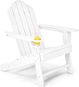 COSTWAY Zahradní židle Adirondack, zahradní židle bílá, židle na terasu Dřevěná židle Zahradní nábytek na zahradu, terasu (s podnožkou)