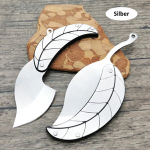 Blattform Taschenmesser Klein in Silber, Schlüsselanhänger Mini Klappmesser, Friction Folder Knife