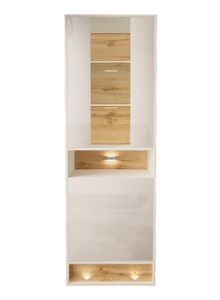 Vitrína VISIONARY 60 cm WHITE MATT / WHITE GLOSS / WOTAN OAK s LED osvetlením Sklenená vitrína Sklenená polica Police