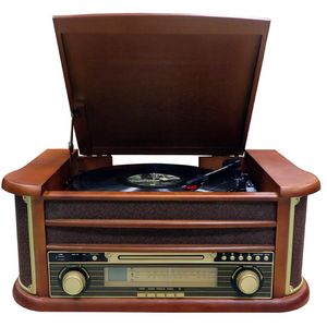 Cyberlux Nostalgie Holz Musikanlage | Retro Stereoanlage | Plattenspieler | Kompaktanlage |