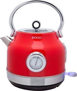 Sogo KET-SS-7760, 1,8 l, Rot, Edelstahl, Regelbare Temperatur, Wasserstandsanzeige, Überhitzungsschutz
