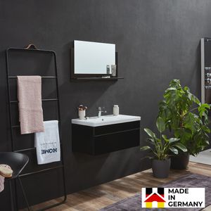 HOME DELUXE - Badmöbel WANGEROOGE BIG M Schwarz (HB) Badezimmermöbel Waschbecken Unterschrank Spiegel