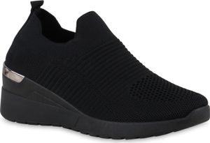 VAN HILL Damen Slip Ons Sportschuhe Sportliche Strick Profil-Sohle Schuhe 841644, Farbe: Schwarz, Größe: 36