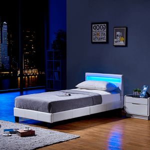 HOME DELUXE - LED Bett ASTRO 90 x 200 Weiß Polsterbett Bett inkl. Lattenrost