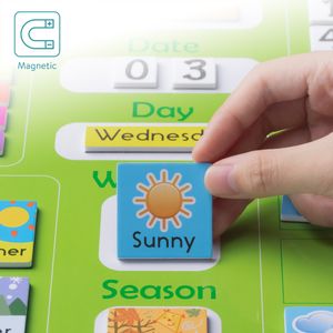Navaris Kalender Tafel für Kinder - Lerntafel Jahreszeiten Uhr - Magnet Spiel Lernuhr - Kinderkalender Jahreskalender - magnetisch - grün - Englisch