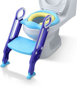 TRMLBE Toilettensitz Kinder mit Treppe Faltbar Töpfchentrainer Höhenverstellbar WC Trainer mit PU Gepolstert Kissen und Griffen Töpfchen für Kinder von 1-7 Jahren Kleinkinder - Blau und Lila