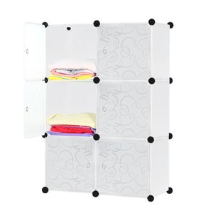 LZQ 6 Boxen DIY Regalsystem Kleiderschrank mit Tür Steckregal Kleiderschrank Garderobenschrank Schuhregal aus Kunststoff, Weiß