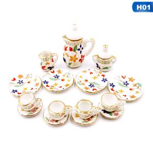 15 Stk Miniatur Porzellan Teeset 1:12 Geschirr Esszimmer Zubehör Puppenhausmöbel Spielzeug für Kinder